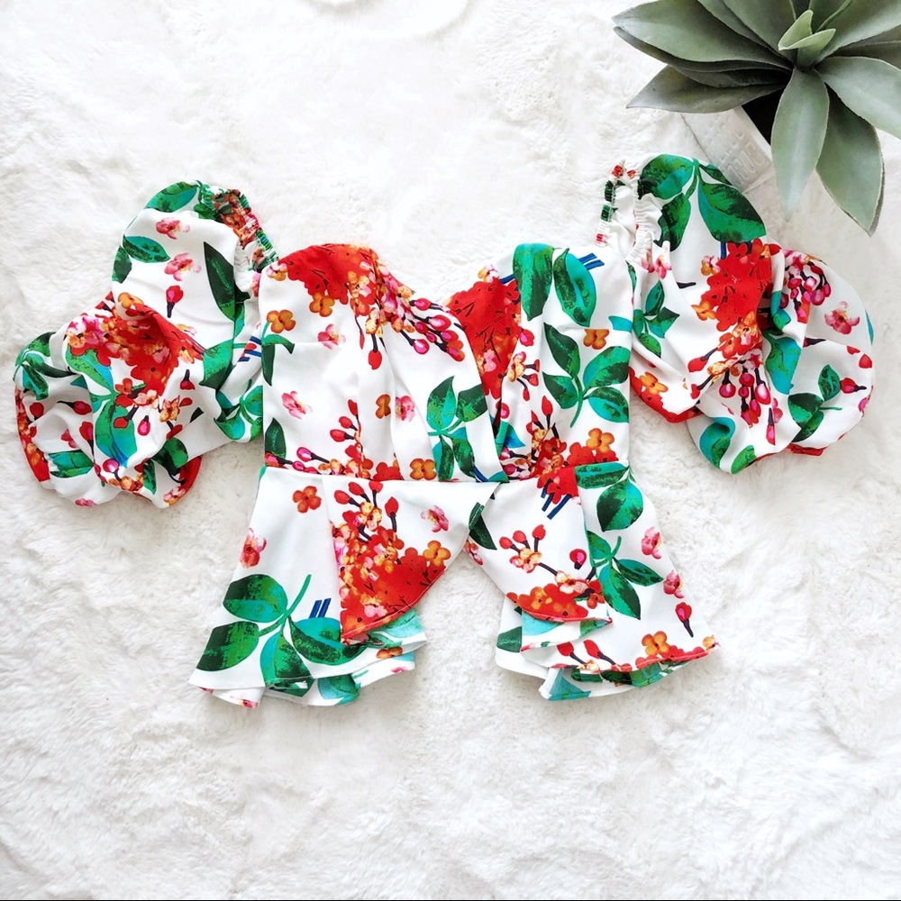 NWT Lulumari Floral Puff Sleeve Off Shoulder Top - Picture 6 of 8